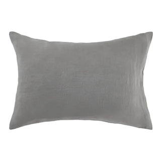 Dark grey pure linen standard pillowcase with envelope closure, available from Arkaim Home in a variety of sizes and soft, pastel colours. Perfect for styling a relaxed, all-season bedroom look.