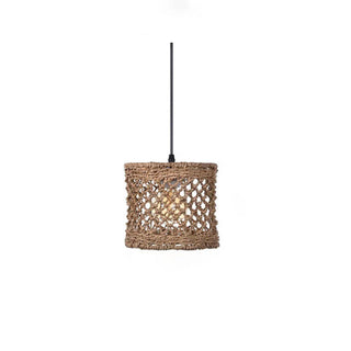 Natural seagrass pendant light with a round drum shaped shade.