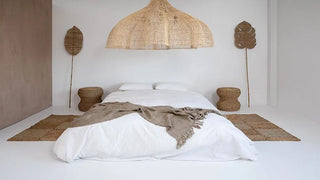 Endah handwoven natural rattan pendant featuring bold organic shape.