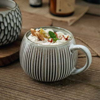 Fay textured ceramic bowl cup with vertical line pattern, soft grey finish.