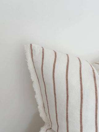 Frayed Linen Cushion Cover / Brown Stripe 45x45cm