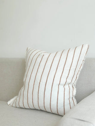 Frayed Linen Cushion Cover / Brown Stripe 45x45cm