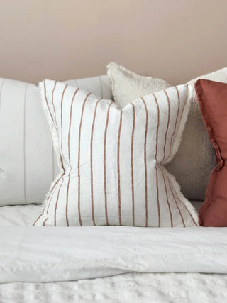 Frayed Linen Cushion Cover / Brown Stripe 45x45cm