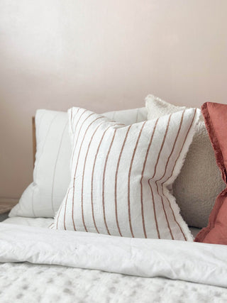 Frayed Linen Cushion Cover / Brown Stripe 45x45cm