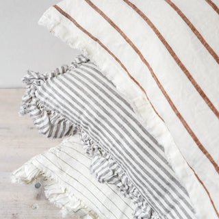 Frayed Linen Cushion Cover / Brown Stripe 45x45cm