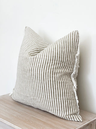 Frayed Linen Cushion Cover / Olive Stripe 45x45cm