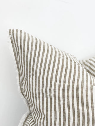 Frayed Linen Cushion Cover / Olive Stripe 45x45cm