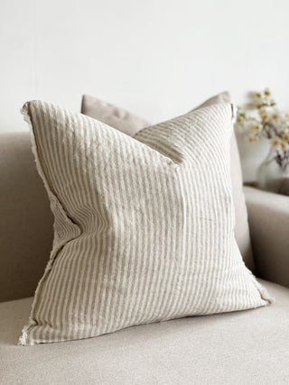 Frayed Linen Cushion Cover / Olive Stripe 45x45cm