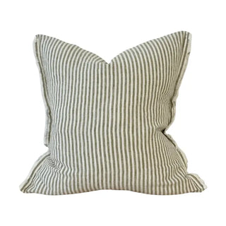 Frayed Linen Cushion Cover / Olive Stripe 45x45cm