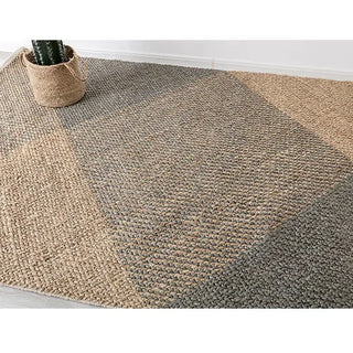 Bima handwoven jute and cotton rug in grey and natural for minimalist, costal, boho or nordic living room or bedroom spaces.