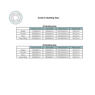 Bedding size guide chard