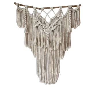Handmade cotton macramé wall hanging, featuring knot patterns and tassel details — natural wall décor and textured boho wall art, perfect for modern, rustic, and Scandi-inspired interiors. Ideal wall feature for living rooms, bedrooms, or entryways. Unique natural homeware and handmade art from Arkaim Home.