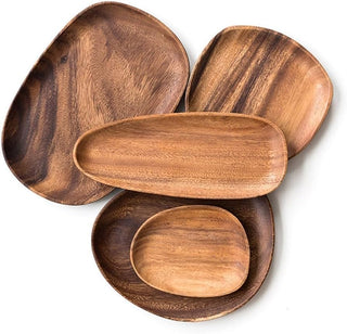 Irregular acacia wood serving plates with natural grain, Arkaim Home