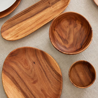 Handmade acacia wood plates and bowls for modern table styling, Arkaim Home