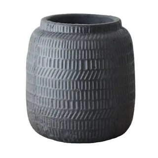 Black terracotta vase with carved textured detailing