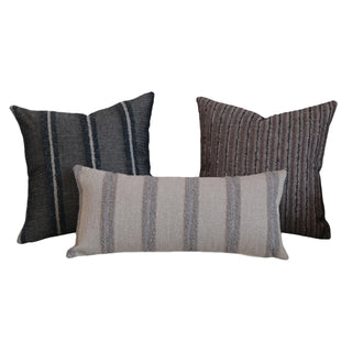 Kaya Linen Blend Cushion Cover with striped front and plain back. Available in 3 colours and sizes, perfect for layering in natural interiors.