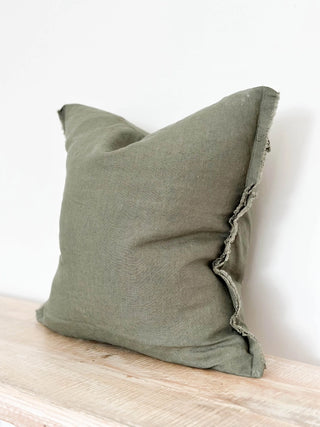Frayed Linen Cushion Cover / Khaki 53x53cm