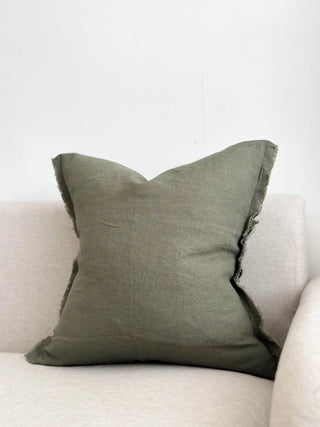 Frayed Linen Cushion Cover / Khaki 53x53cm