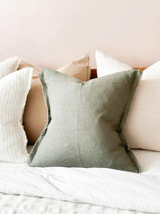 Frayed Linen Cushion Cover / Khaki 53x53cm