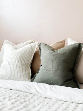 Frayed Linen Cushion Cover / Khaki 53x53cm