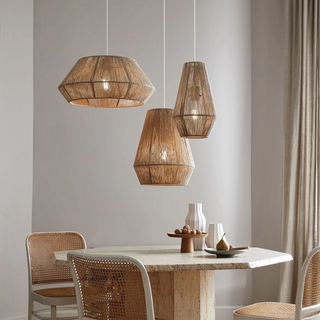 Sarinah khaki hemp rope pendant light – natural boho ceiling lights perfect for coastal, modern, Scandinavian, and rustic home decor. These eco-friendly hanging lamps add warmth and texture to living spaces, dining rooms, or bedrooms. Ideal for creating a cozy and stylish ambiance.