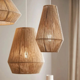 Sarinah khaki hemp rope pendant light – natural boho ceiling lights perfect for coastal, modern, Scandinavian, and rustic home decor. These eco-friendly hanging lamps add warmth and texture to living spaces, dining rooms, or bedrooms. Ideal for creating a cozy and stylish ambiance.