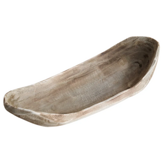 Handcrafted Kodai tray made from natural Paulownia wood, featuring a rustic boat-shaped design that showcases organic beauty. This decorative and practical accessory adds texture and character to any setting, perfect for displaying fruit, trinkets, potpourri, or holiday ornaments. A unique piece for natural home décor.