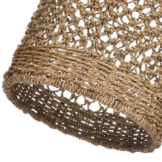 Detailed close up of a woven natural seagrass lampshade.