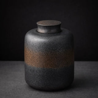 Minimalist ceramic storage jar for tea, coffee, sugar and dry foods.