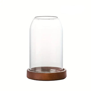 Glass Utensil Holder with Wooden Base / Clear