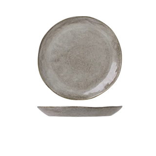 Grey porcelain plate with a stoneware-style matte texture, minimal design, and artisanal finish, ideal for serving a variety of main dishes.