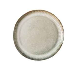 Large Goku kiln glazed ceramic dinner plate with ribbed rim, top view