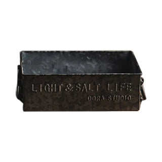 Large handmade black rustic iron metal serving tray with handles, perfect for kitchen and pantry storage. This versatile bread box-style tray adds a vintage touch to homeware collections, ideal for serving, organizing, or decorative display. Crafted from natural materials for a timeless, functional aesthetic.