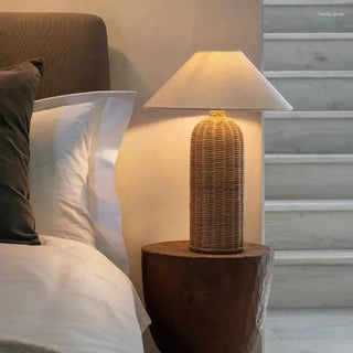 Modern Japandi-inspired wicker lamp for living room or bedroom décor