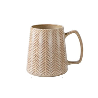 Leya Handmade Ceramig Mug - Large handmade coffee cup (760ml) with a chevron pattern and earthy semi-matte glaze – durable, stylish, and perfect for everyday coffee or tea moments.
