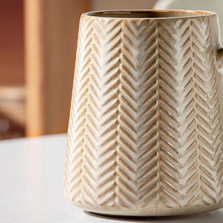 Leya Handmade Ceramig Mug - Large handmade coffee cup (760ml) with a chevron pattern and earthy semi-matte glaze – durable, stylish, and perfect for everyday coffee or tea moments.