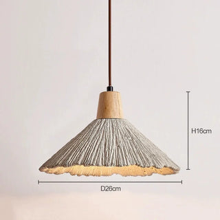 Modern cement pendant lights with wood detail and organic texture
