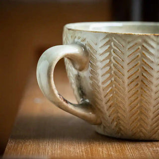 Leya Handmade Ceramig Cup - handmade coffee cup with a chevron pattern and earthy semi-matte kiln glaze – durable, stylish, and perfect for everyday coffee or tea moments.
