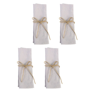Set of four grey napkins tied with twine for natural table styling.