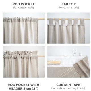 An image explaining the different types of linen curtain hanging to help you choose when buying curtains.