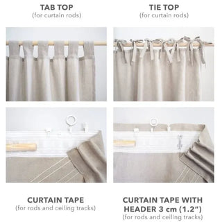 An image explaining the different types of linen curtain hanging to help you choose when buying curtains.