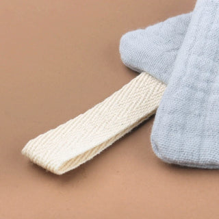 Handmade Little Bear crochet comforter made from organic cotton gauze, resting softly on a neutral background—perfect for newborn snuggles.