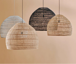 Mawar handwoven rattan bell pendants light in natural or black finish, ideal for Scandi, Boho, or coastal interiors.