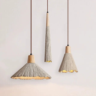 Trio of sculptural pendant lights for kitchens, bedrooms or dining rooms.