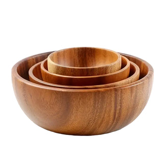 Smooth polished acacia bowls stacked together, Arkaim Home