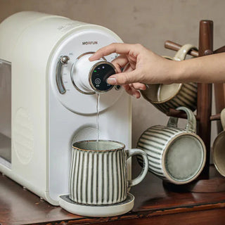 Handmade ceramic ribbed mug in natural earthy tones. Rustic, high-quality ceramic mug for coffee or tea lovers.