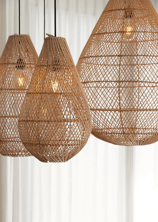 Kaya handwoven rattan basket pendant light – natural Boho ceiling lights perfect for modern, Scandinavian, and rustic home décor. These eco-friendly hanging lamps add warmth and texture to living spaces, dining rooms, or bedrooms. Ideal for creating a cozy and stylish ambiance.
