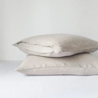 Set of 2 natural pure linen standard pillowcases with envelope closure, available from Arkaim Home in a variety of sizes and soft, pastel colours. Perfect for styling a relaxed, all-season bedroom look.