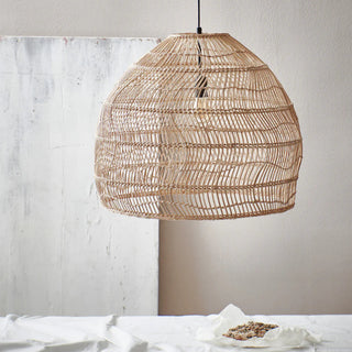 Mawar handwoven rattan bell pendant light in natural finish, ideal for Scandi, Boho, or coastal interiors.