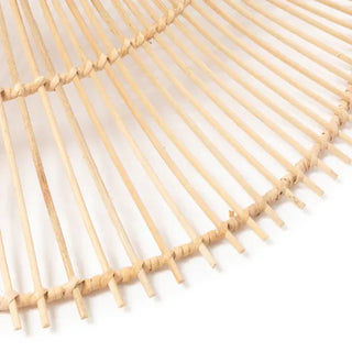 Natural handwoven rattan pendant light with funnel shape — minimalist, natural ceiling light for modern or rustic interiors.